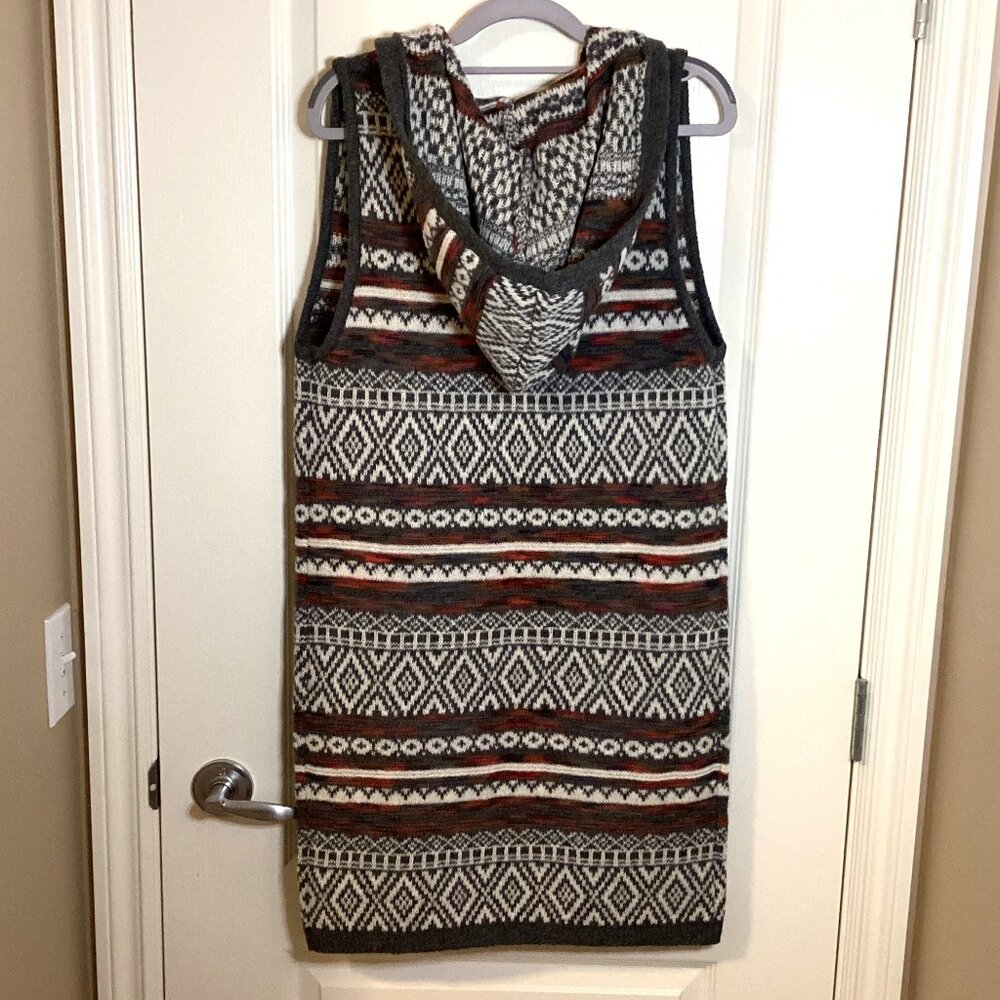Warehouse One Women's Long Hooded Sleeveless Knit Vest Size S/P Open Cardigan - Picture 6 of 9